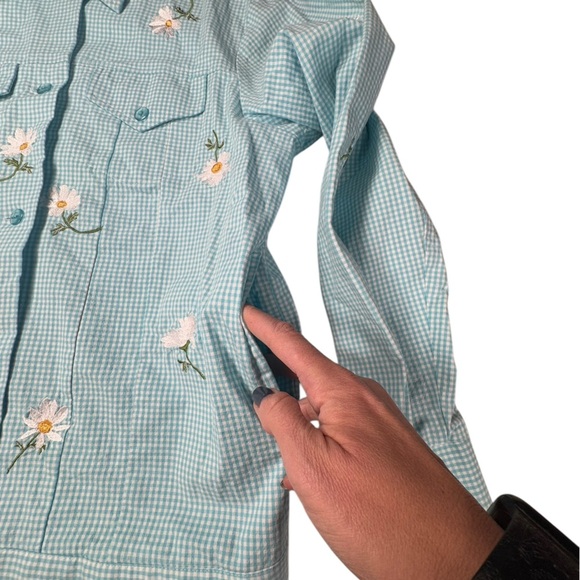 Quacker Factory Women’s Small Blue Gingham Embroidered Floral Jacket Cottage0036 - Picture 7 of 8